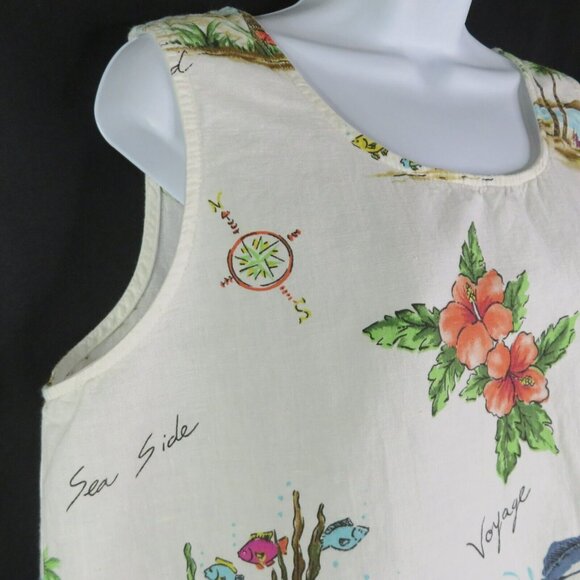 Hot Cotton Hawaiian Dress Beach XL Marc Wear Floral Sheath Cotton Linen Cover Up - Picture 5 of 10